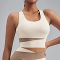 Ensemble soutien-gorge de sport et legging pour femme en patchwork crème et kaki - S / Hauts / Vert olive