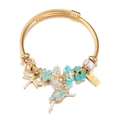 Bracciale rigido dorato in acciaio con cristallo blu e ciondolo ballerina - Blu