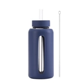 Navy blue 800ml glass water bottle with silicone sleeve and time markers set - Indigo Blue