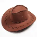 Classic brown western cowboy baseball cap with black stitch detailing shown at 45 degrees - Cowboy Hat