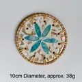 Handmade 10cm rattan coaster with blue shell petals and colorful mother of pearl inlay - Dazzling Blue Flower 10CM