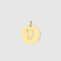 14K gold plated stainless steel round pendant with sparkling crystal letter U detail - 14K Gold - U