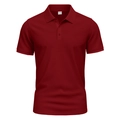 Detail of burgundy polo shirt showing breathable mesh texture and collar on 3D ghost mannequin - Jujube Red