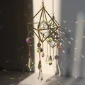 Star and moon suncatcher with geometric gold frame and rainbow crystal prisms pendant - US 6