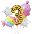 5-teiliges Set aus Eis- und Bonbonballons mit einem großen gelben Luftballon Zahl 3 - Süße Eistüte Süßigkeiten Nummer 3