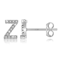 Sparkling S925 sterling silver letter Z stud earrings with white zircon stones - Silver Z