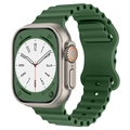 Vue détaillée du bracelet sport en silicone vert ondulé avec boîtier en métal argenté - 38/40/41/42mm / Vert Trèfle