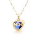 Golden heart necklace with MOM lettering and blue birthstone pendant on O-chain - Gold September (KN196897-K)