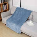 Gray-blue flannel blanket with vertical stripe texture and leather label on a sofa - Striped Dawn Blue / 75*120cm