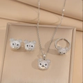 Detail of bear jewelry set with necklace, earrings and adjustable ring with zircons - Bear Jewelry Set / Steel