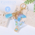 Ocean beach style letter Y keychain with blue tassel and mermaid tail resin charm - Letter Y