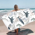 Quick-dry microfiber beach towel with realistic shark and coral print on white background - Shark Group (Single-sided Print with PE Bag)