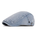 Béret en jean bleu clair délavé avec texture vintage usée et broderie blanche - Bleu Avec Boucle Latérale