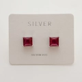 Square red zircon stud earrings in S925 sterling silver for women - 925 Silver / Ruby Red