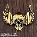 Vintage gold winged skull brooch featuring punk style detailing 5x4cm size - Antique Gold Skull Angel (XZ25148)