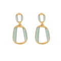 Modern geometric gold earrings with light green marble enamel drops on white background - Blue