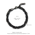 Black stainless steel punk curb chain bracelet with lobster clasp and sizing specs - SL-3 / Black