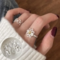 Retro hollow flower and chain link open ring set in silver and gold finish for women - Chain Link Gold Center Daisy(JZ7408)
