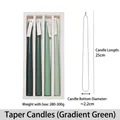Set of four gradient green scented taper candles in a white box with size details - Taper Candle Set / Gradient Green