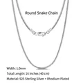 1.0mm wide 925 sterling silver round snake chain necklace with 16 inch length - Round Snake Chain / 1mm/40cm