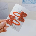 Set of two orange bow hair clips featuring sparkling rhinestones on fabric base - Large Deep Red Bow BB Clips (Pair)
