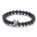 Matte black agate beaded bracelet featuring a detailed silver wolf head charm pendant - Matte Black Agate (KB70698-BD) / 8mm