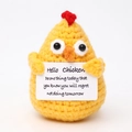 Handmade yellow crochet chick doll holding a motivational greeting card with text - Yellow Chicken Small 8cm