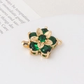 Chiusura per gioielli a forma di fiore dorato con gemma verde e doppi anelli di connessione - 05#18*22mm--Fiore Verde Chiusura a Fila Singola
