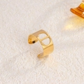 Polished 18K gold-plated titanium steel ring with CD cutout and adjustable open band - Letter Hollow / Gold