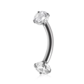 Ασημί καμπυλωτό piercing barbell με διαφανές ζιργκόν και δέσιμο τεσσάρων δοντιών - 1.2*8*3mm / Λευκό