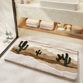 Absorbent bathroom rug with cactus pattern in beige, green and brown desert design - Desert Dunes