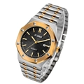 Classic two-tone steel quartz watch with gold octagonal bezel and black textured dial - Two-tone Gold Black