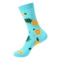 Hellblaue Socken mit gelbem Ananasmuster und gerippten Bündchen für den Alltag - Einheitsgröße / Hellblauer Ananas Stil (1058)