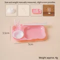 Pink tray and white dollhouse tableware set in 1:12 miniature kitchen scale - Pink Bear Tray 4-piece Set + Small Dish