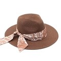 Cappello di paglia Panama marrone scuro a tesa larga con sciarpa con stampa paisley - M(56-58cm) / Marrone