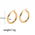 30mm golden stainless steel chunky hoop earrings with 18K gold plating for women - 30mm (5mm Tube) / Gold