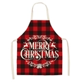 Red and black plaid Christmas apron with Merry Christmas text and reindeer wreath print - A30-Red Black Plaid Christmas Wreath Version