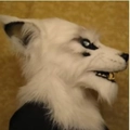 Realistic white wolf animal head mask with faux fur for Halloween party costumes - White Wild Wolf (LED)