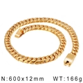 12mm golden Cuban link chain for men in stainless steel, 600mm length and 166g weight - Gold