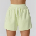 Women's light fruit green high waist sporty shorts with white drawstring and side pockets - S / Lemon Green