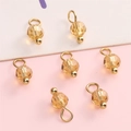 Seven champagne glass faceted beads with gold metal loops for DIY jewelry making - Light Coffee Round Bead