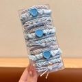 Set of 12 blue and pink elastic hair ties featuring heart charms and bow designs - 15-Piece Set (With Storage Box) / 6# Blue Marble