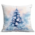 Árbol de Navidad azul y regalos impresos en una funda de cojín decorativo blanco - Árbol de Navidad Azul (CDR350-4)