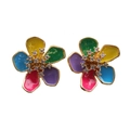 Colorful enamel flower earrings with sparkling cubic zirconia on a golden base - Colorful