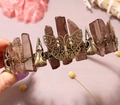 Handmade crown featuring brown crystals, bronze butterfly, and bird skulls for a vintage look - Butterfly Raven Skull Style / Smoky Quartz/Antique Bronze Wire