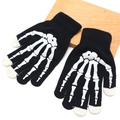 Black knit gloves featuring white luminous skeleton hand bone patterns and ribbed cuffs - One Size / Full Finger White Skeleton Claw - Touchscreen