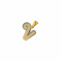Detail view of a gold-plated number 2 pendant with yellow texture and blue outlines - Number 2