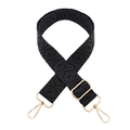 Detail of adjustable bag strap with black geometric jacquard pattern and gold metal hooks - Silver Clasp / Graphite Black