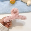 Pink plush hair claw clip for women featuring soft faux fur texture for autumn and winter - Mauve Plush Hair Claw