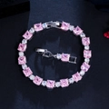 Elegant geometric pink square zircon bracelet with silver-tone plating on black background - Pink
